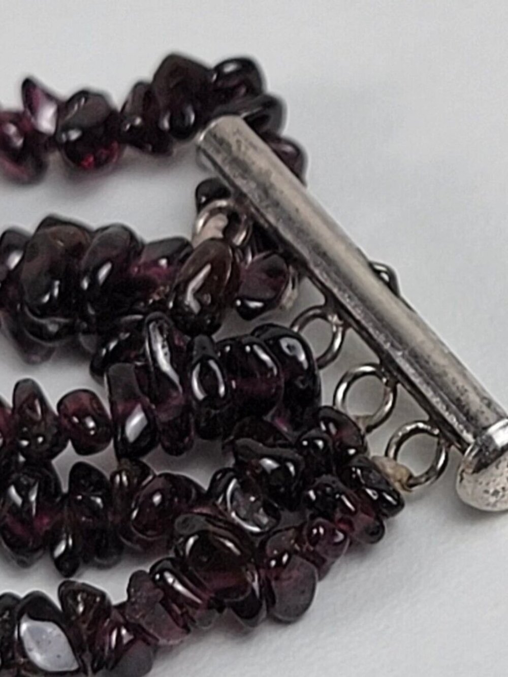 Vintage Natural Garnet Chip Bead Multi Strand Bracelet Sterling Silver 7.5 in - Picture 7 of 10